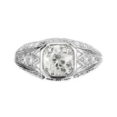 EGL .93 Carat Old European Diamond Platinum Filigree Engagement Ring