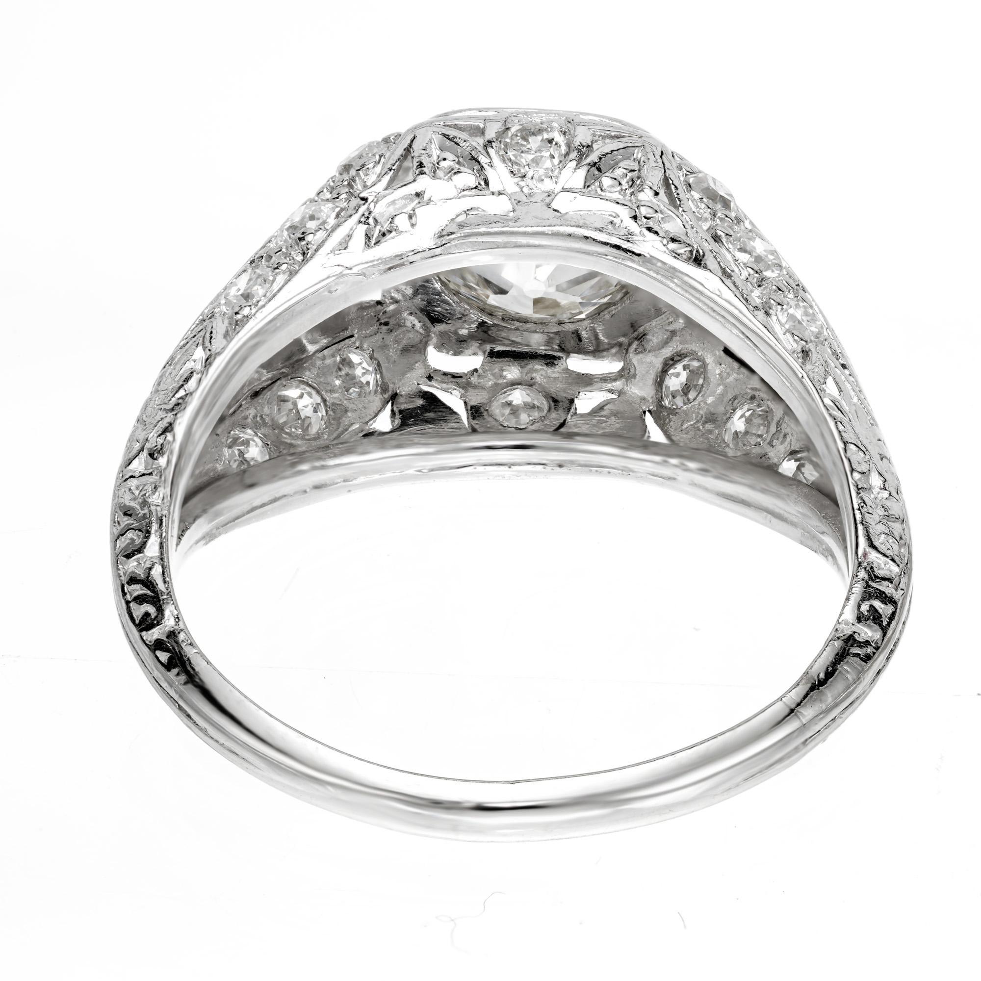 Women's or Men's EGL .93 Carat Old European Diamond Platinum Filigree Engagement Ring For Sale
