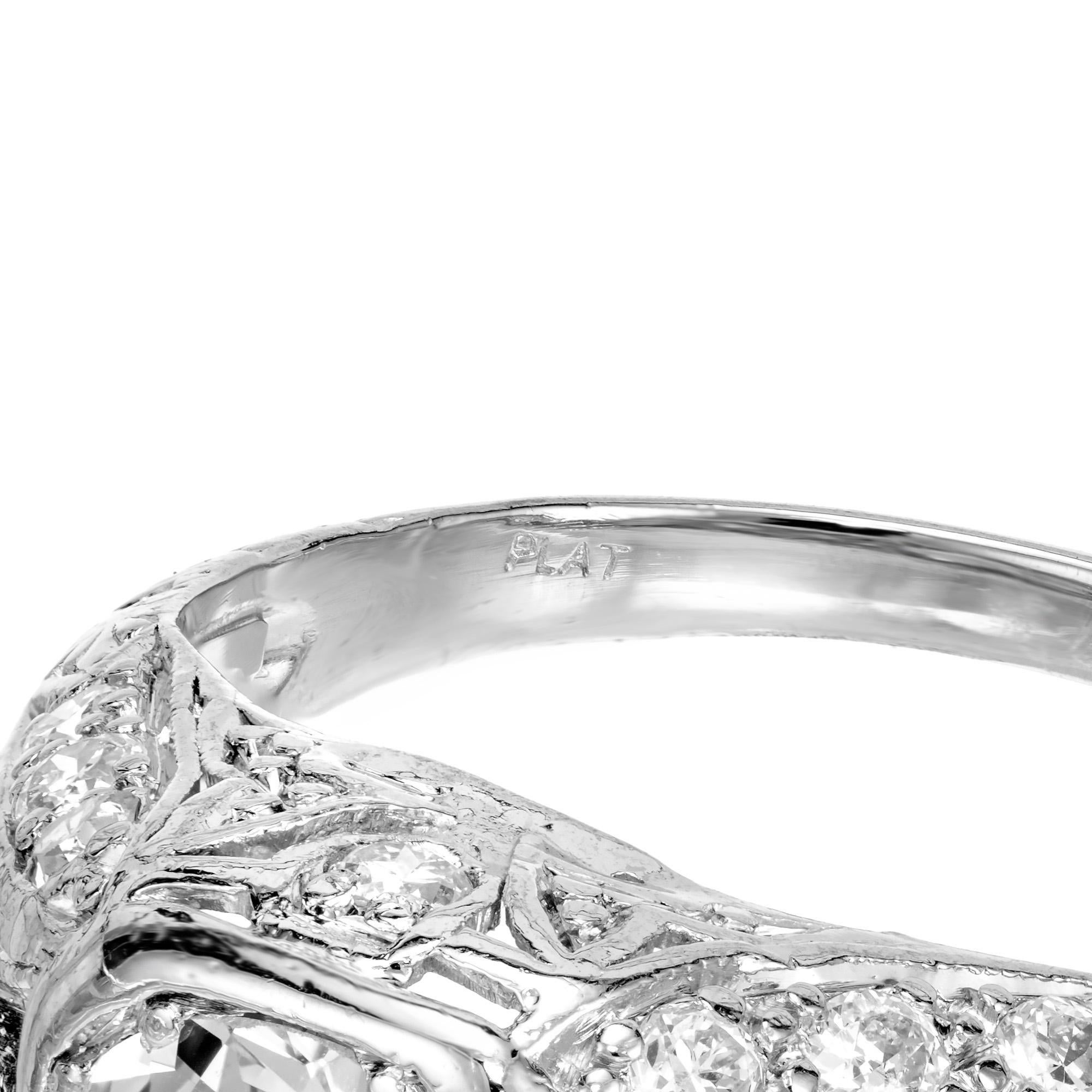 EGL .93 Carat Old European Diamond Platinum Filigree Engagement Ring For Sale 1