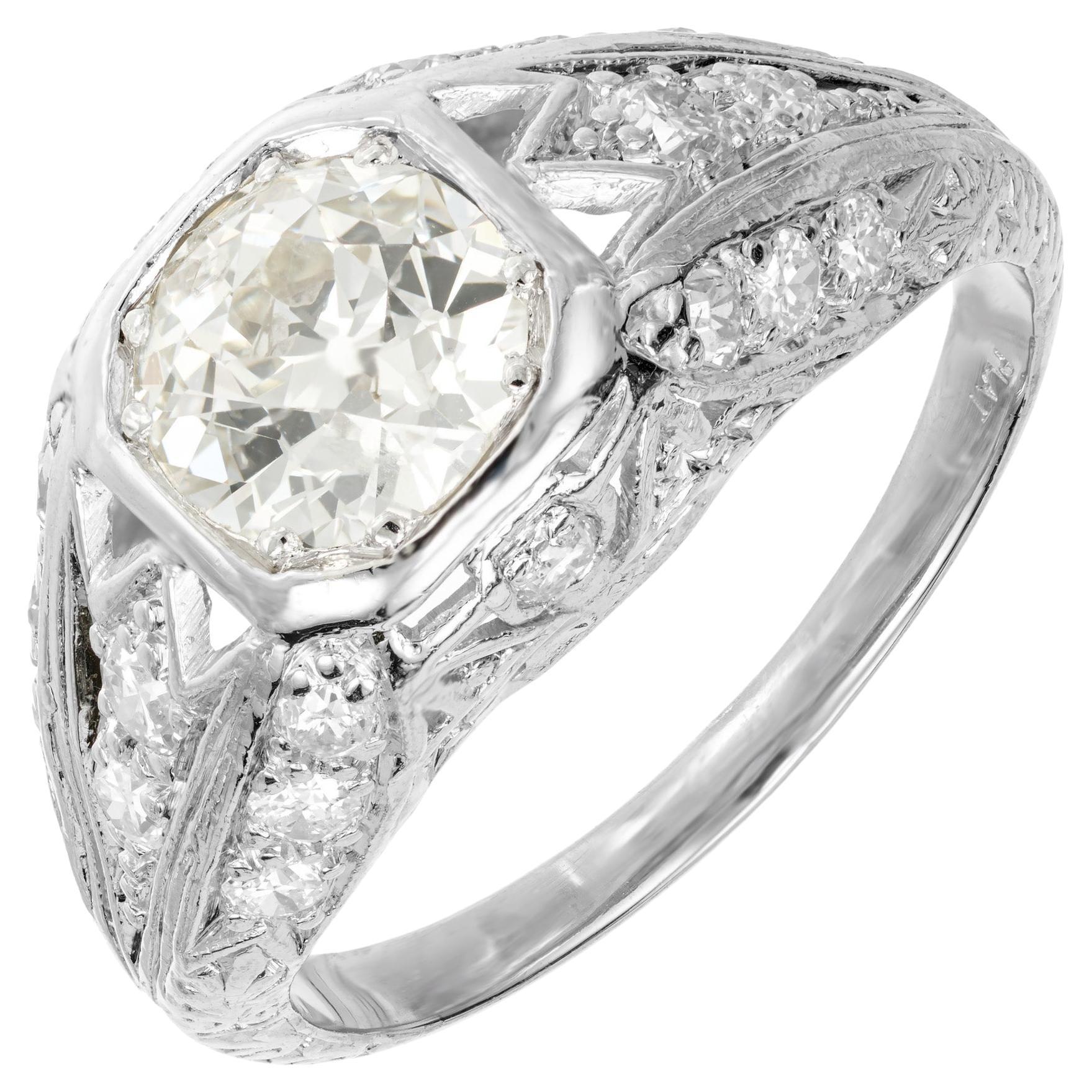 EGL .93 Carat Old European Diamond Platinum Filigree Engagement Ring For Sale
