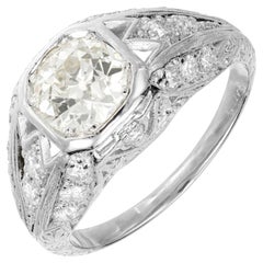 Antique EGL .93 Carat Old European Diamond Platinum Filigree Engagement Ring