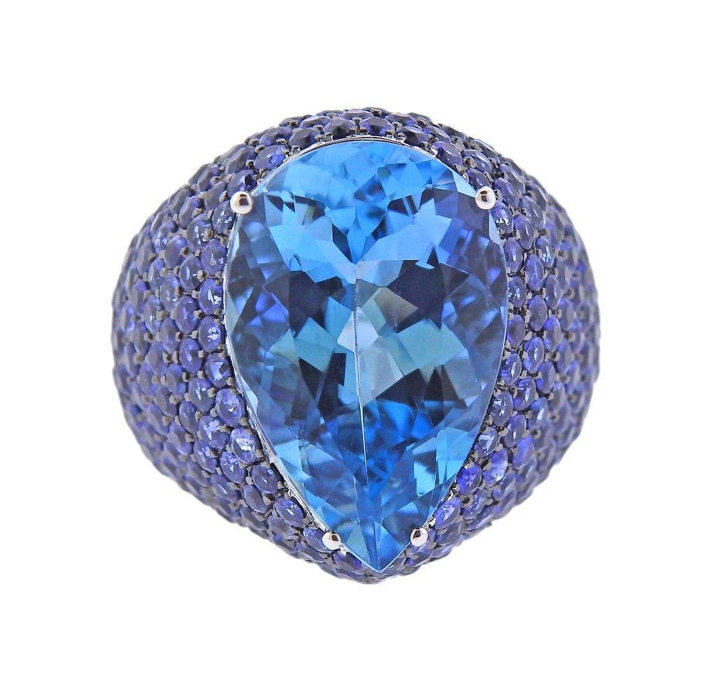 Women's EGL 9.40 Carat Aquamarine Sapphire Gold Cocktail Ring