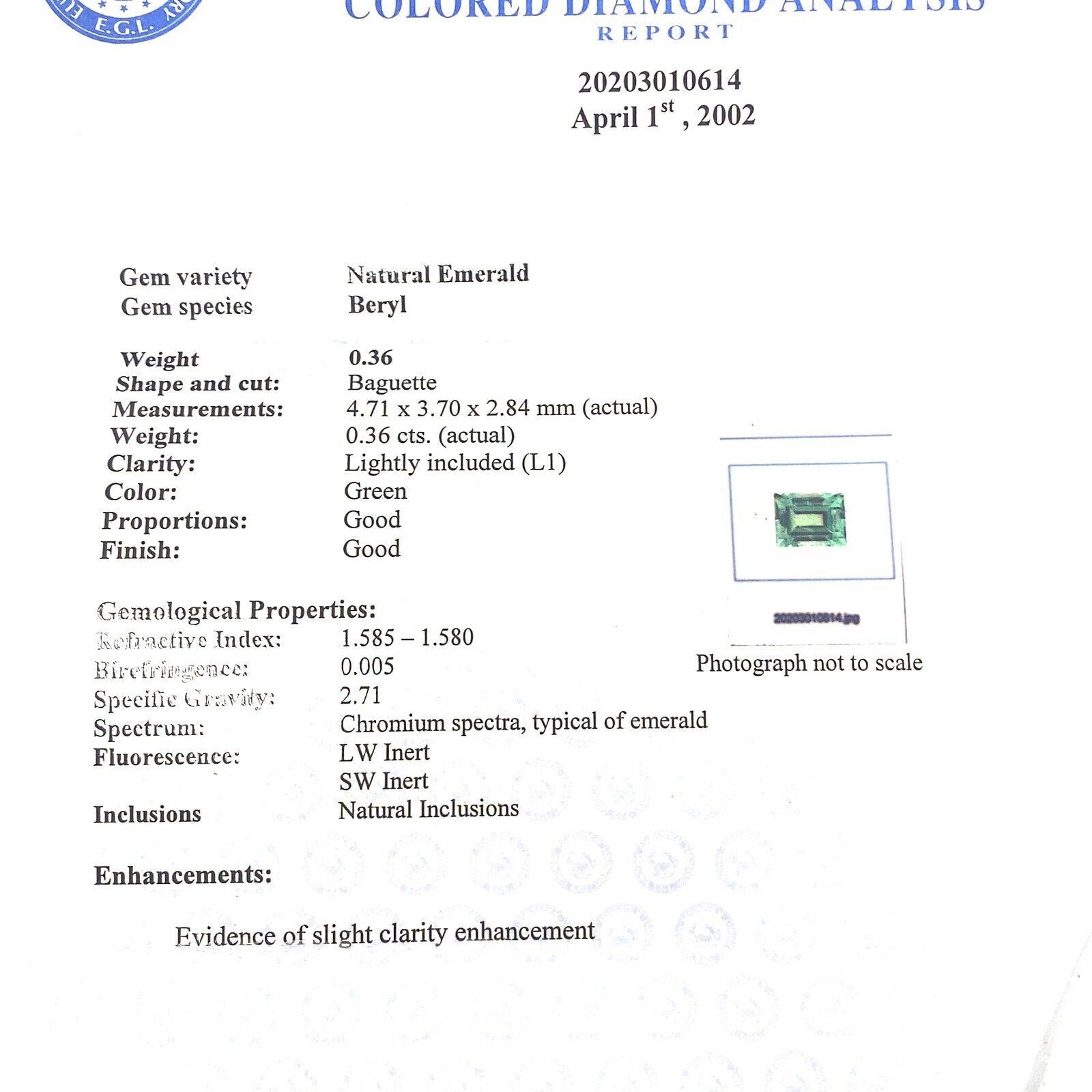 EGL-zertifizierter Baguette-Smaragd-Ring aus 18 Karat Gelbgold mit Smaragd und 0,40 Karat natürlichem Diamant im Angebot 1