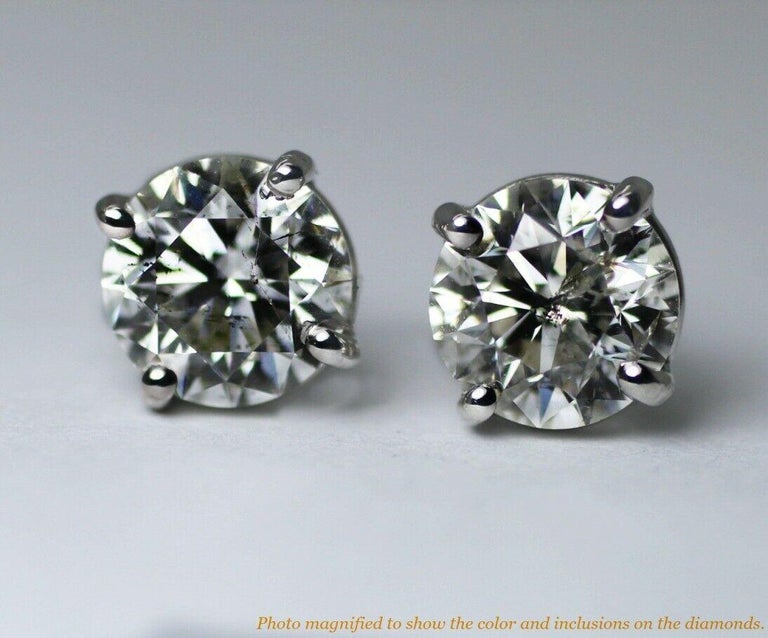 EGL Certificate 2.07 Carat Round G/H SI3 Stud Earrings For Sale at 1stdibs