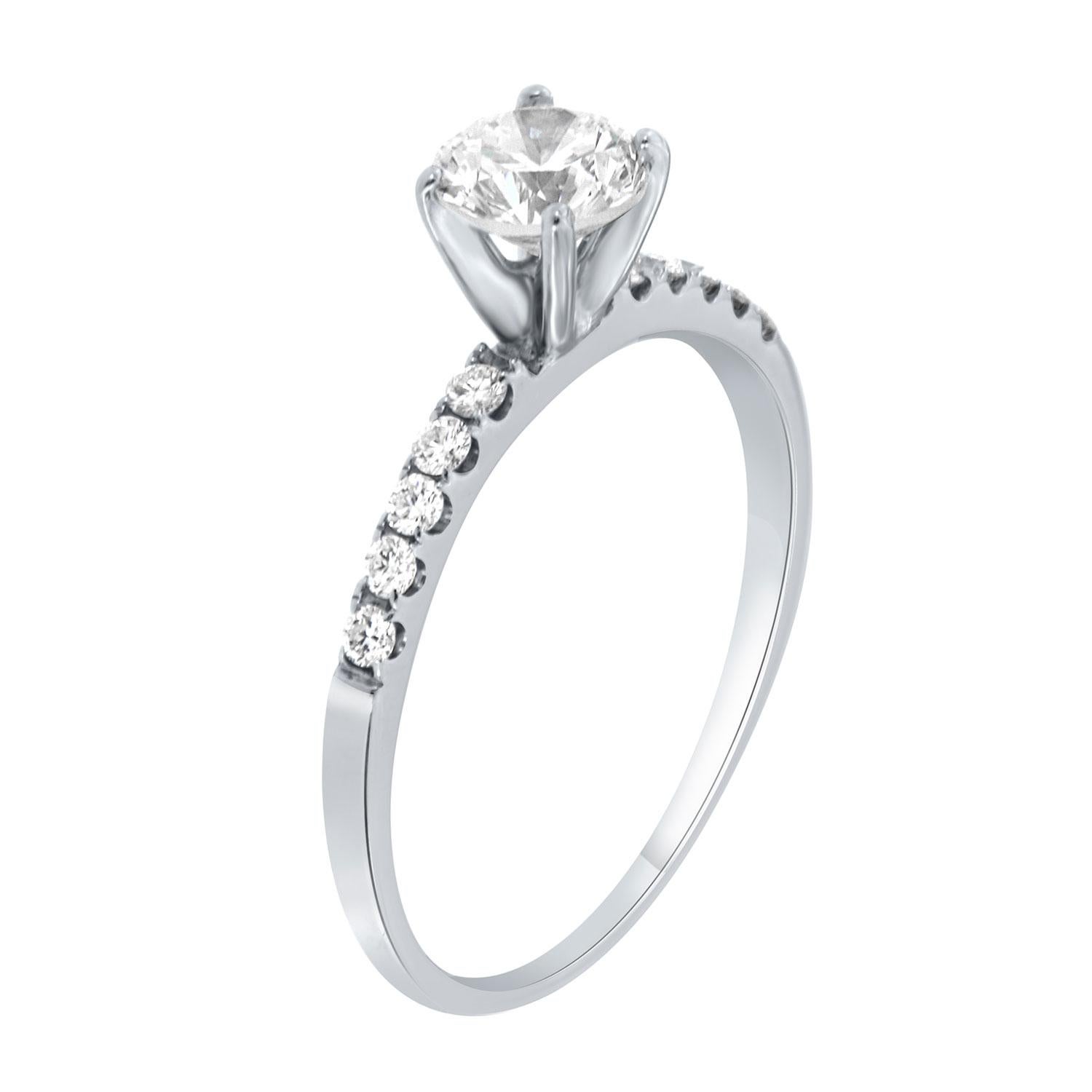 Round Cut EGL Certified 0.70 Carat Round Diamond 18K White Gold Ring Set For Sale