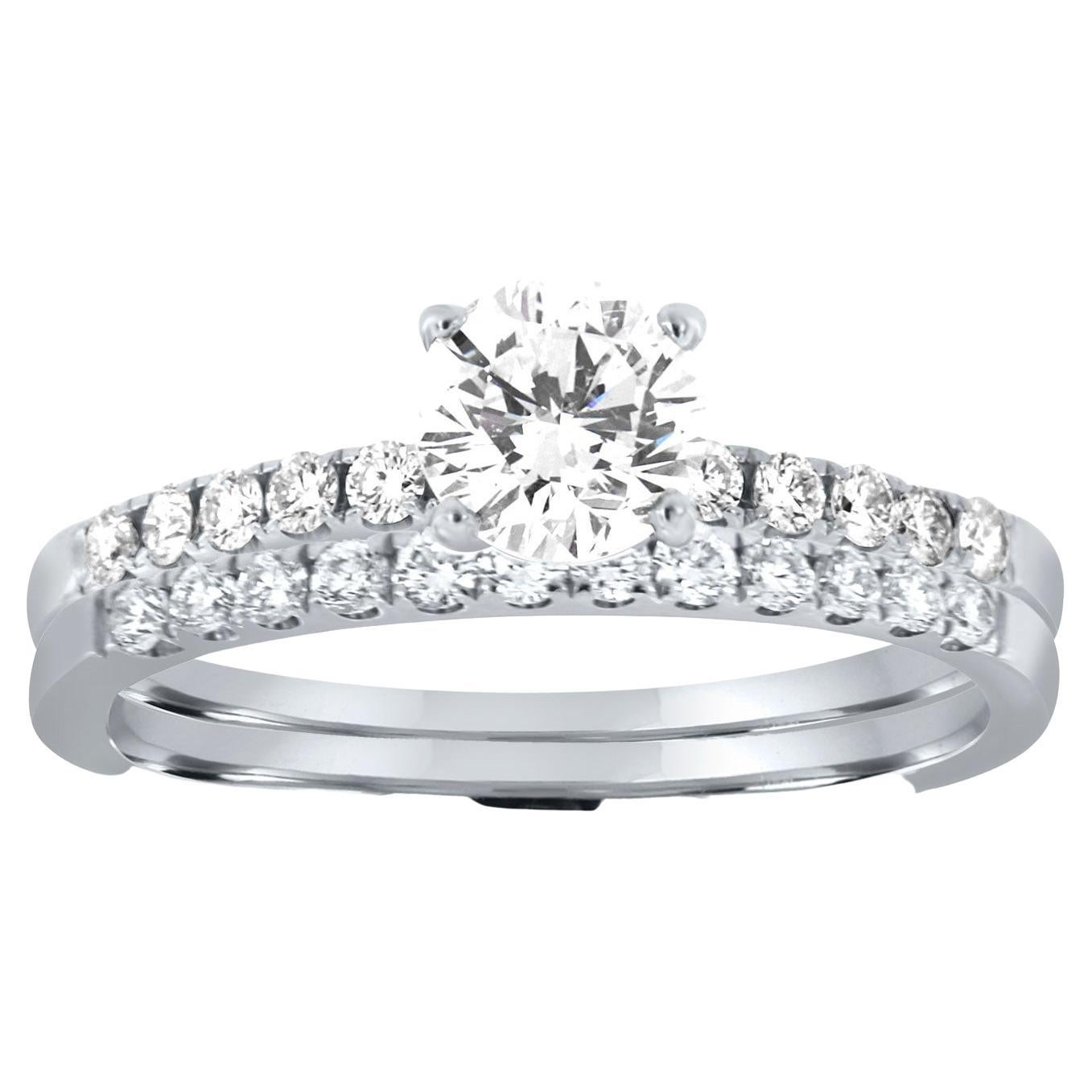 EGL Certified 0.70 Carat Round Diamond 18K White Gold Ring Set