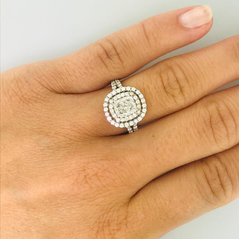 Certified 1 Carat Cushion Diamond Double Halo Engagement Ring 18