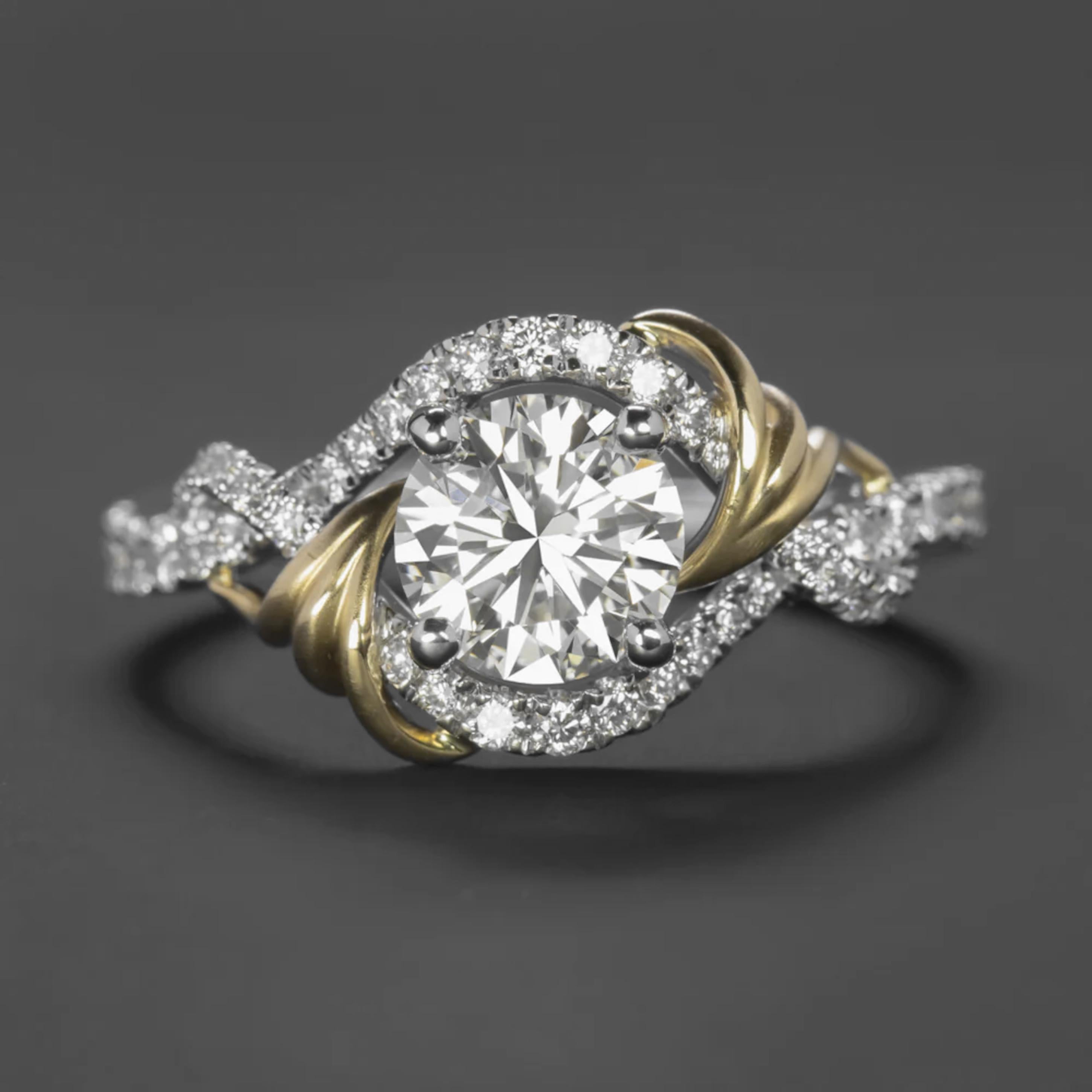 Round Cut EGL Certified 1 Carat Round Brilliant Cut Yellow Gold Ring