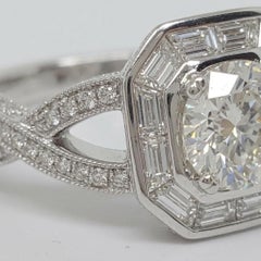 EGL Certified 1 Carat Round Brilliant Diamond Halo Engagement Ring