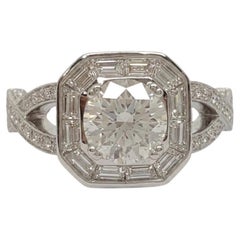 EGL Certified 1 Carat Round Brilliant Diamond Halo Engagement Ring