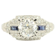 EGL Certified 1.0 Carat Diamond-Sapphire Platinum Art Deco Style Engagement Ring