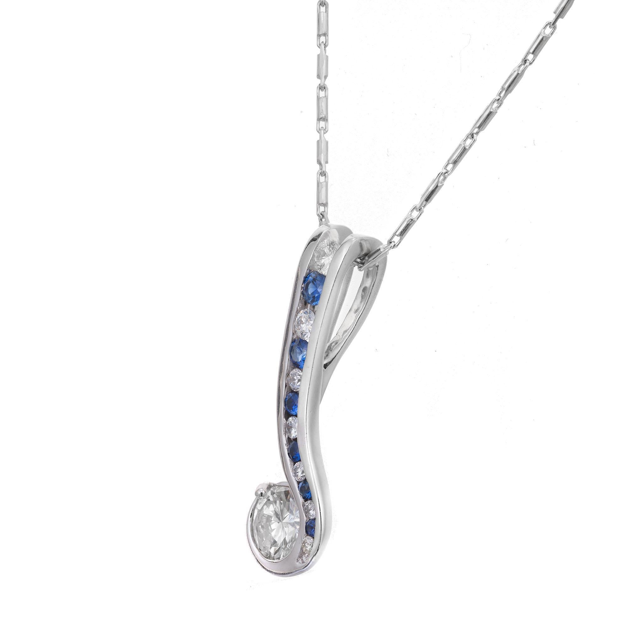 Round Cut EGL Certified 1.00 Carat Diamond White Gold Swirl Pendant Necklace For Sale