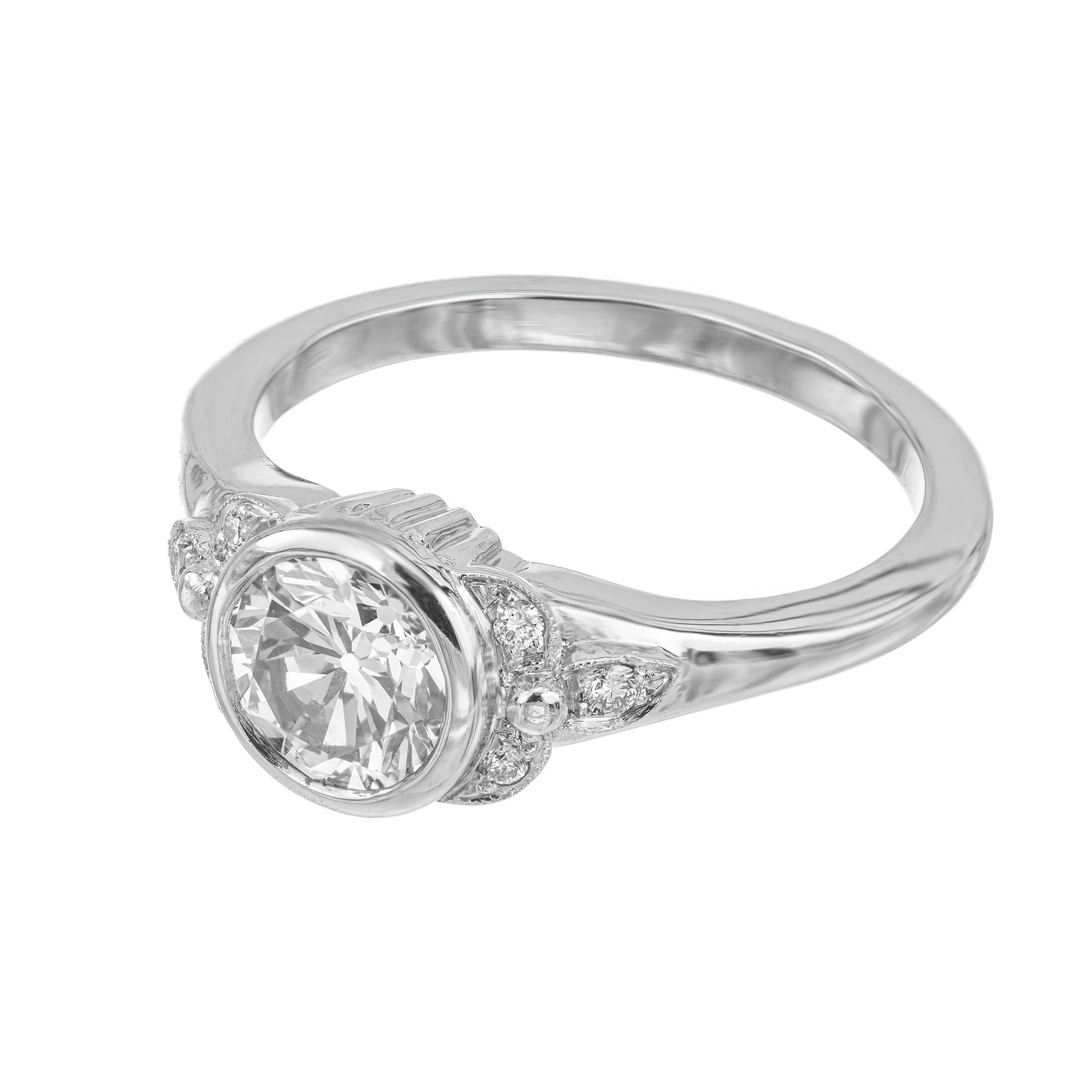 Old European Cut EGL Certified 1.00 Carat Old European Art Deco Diamond Platinum Engagement Ring For Sale