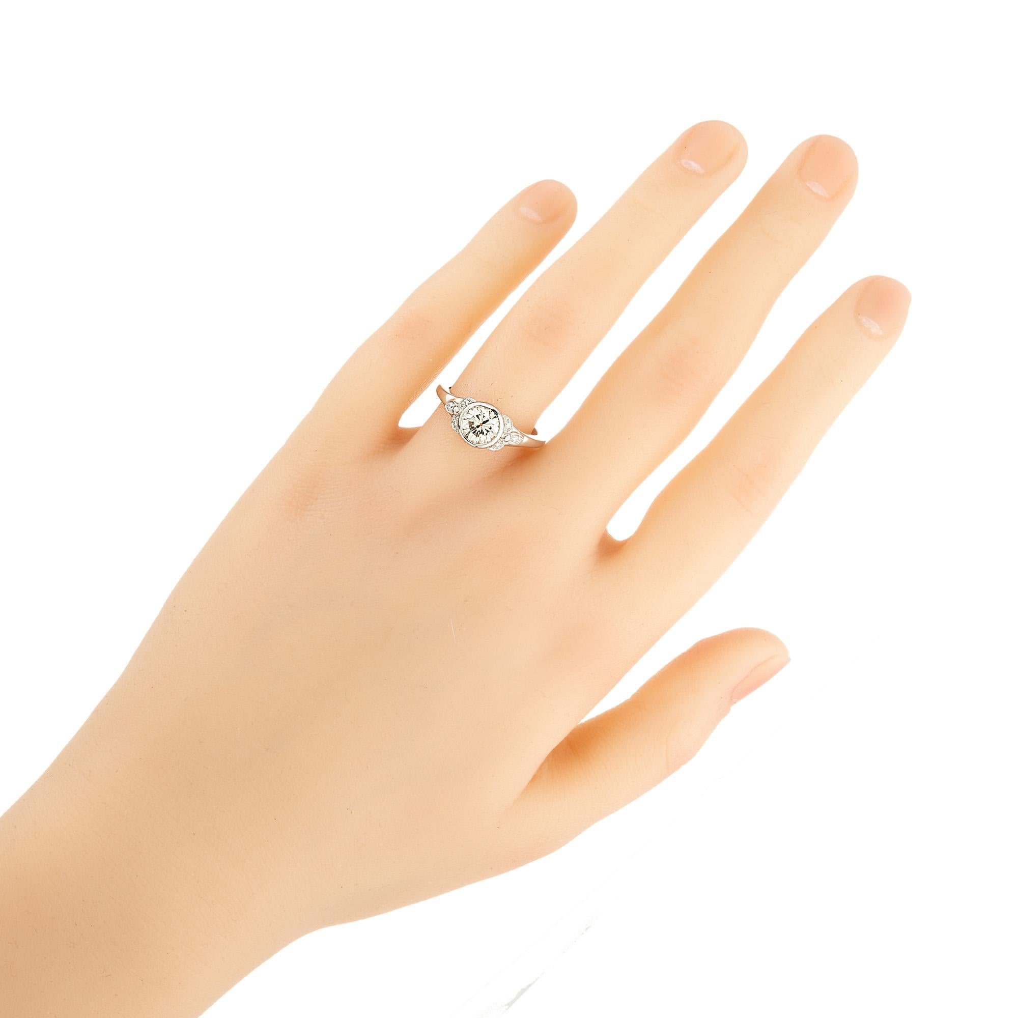EGL Certified 1.00 Carat Old European Art Deco Diamond Platinum Engagement Ring For Sale 3