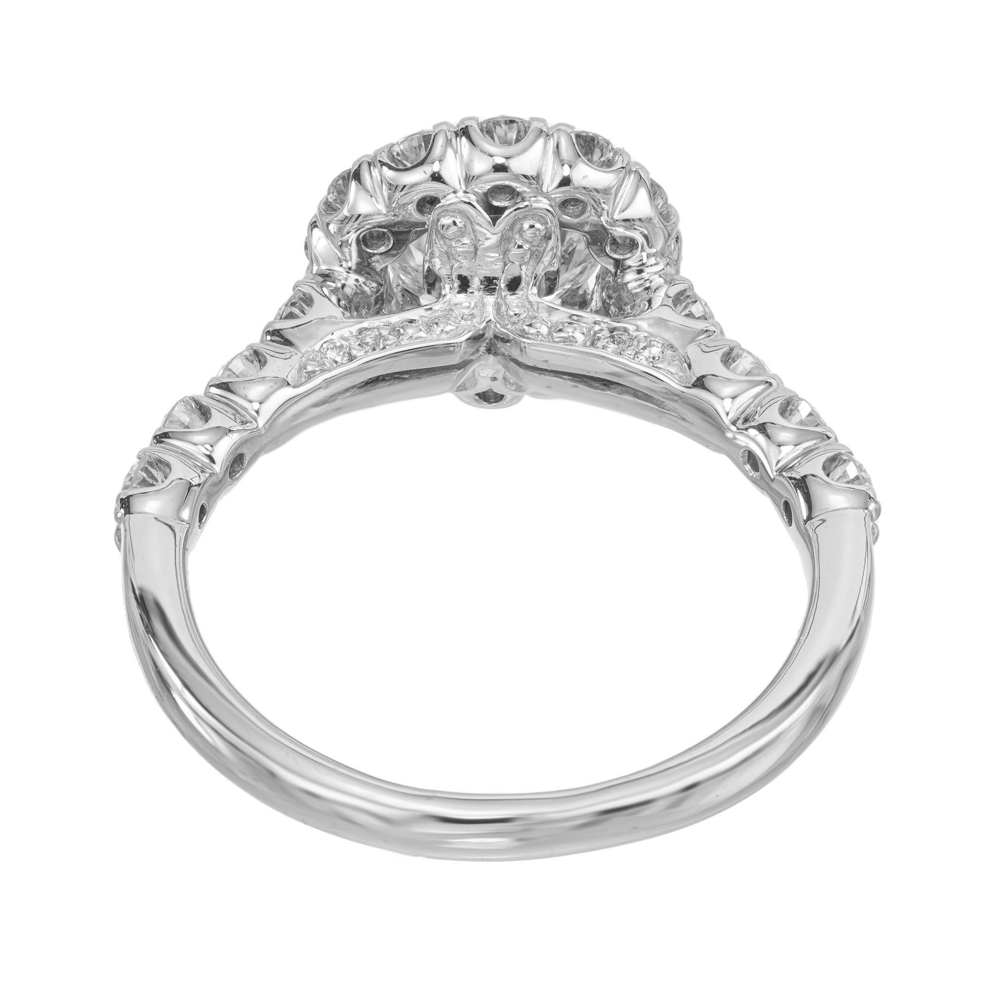 Anello di fidanzamento con diamante rotondo aureolato in oro bianco certificato EGL da 1,00 carati in vendita 1