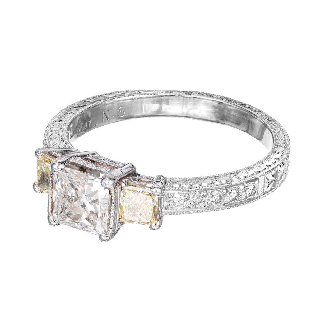 EGL Certified 1.00 Radiant Cut Diamond Platinum Three-Stone Engagement Ring In Good Condition For Sale In Stamford, CT