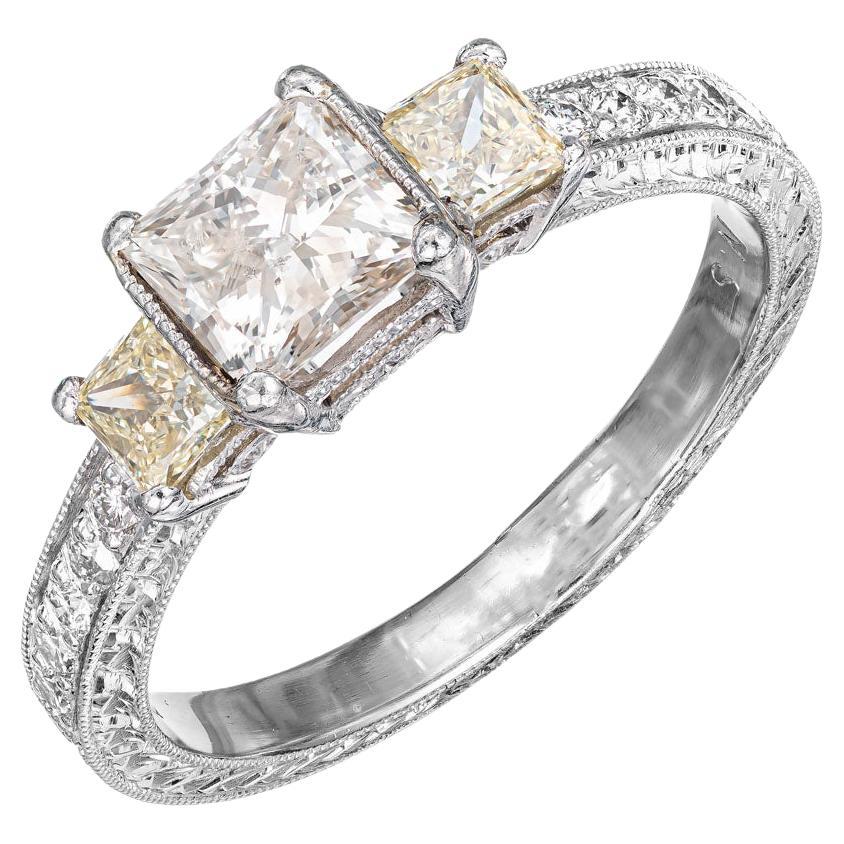 EGL Certified 1.00 Radiant Cut Diamond Platinum Three-Stone Engagement Ring