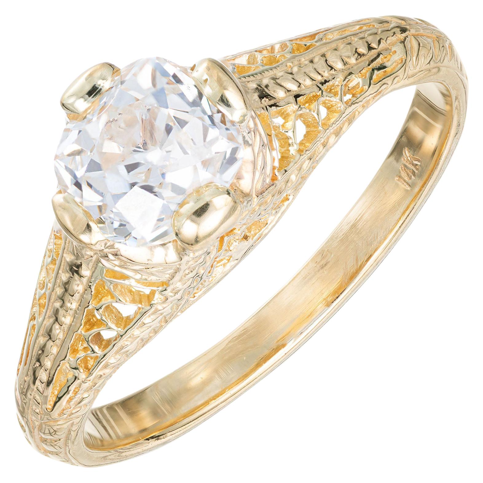 EGL Certified 1.01 Carat Diamond Yellow Gold Engagement Ring For Sale