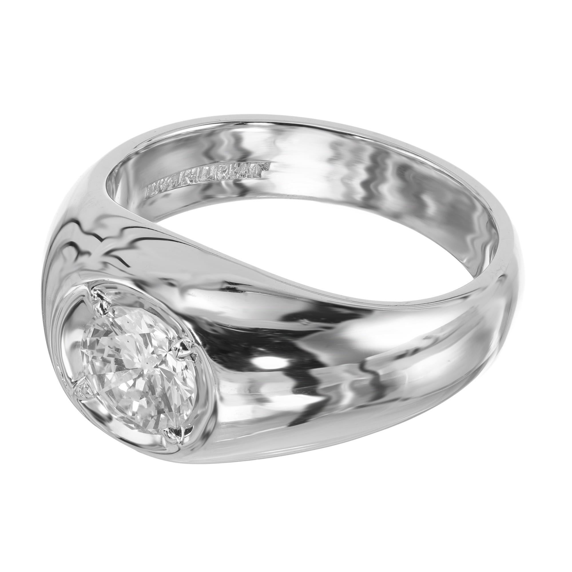 Round Cut EGL Certified 1.02 Carat Round Diamond Platinum Gypsy Mens Ring For Sale