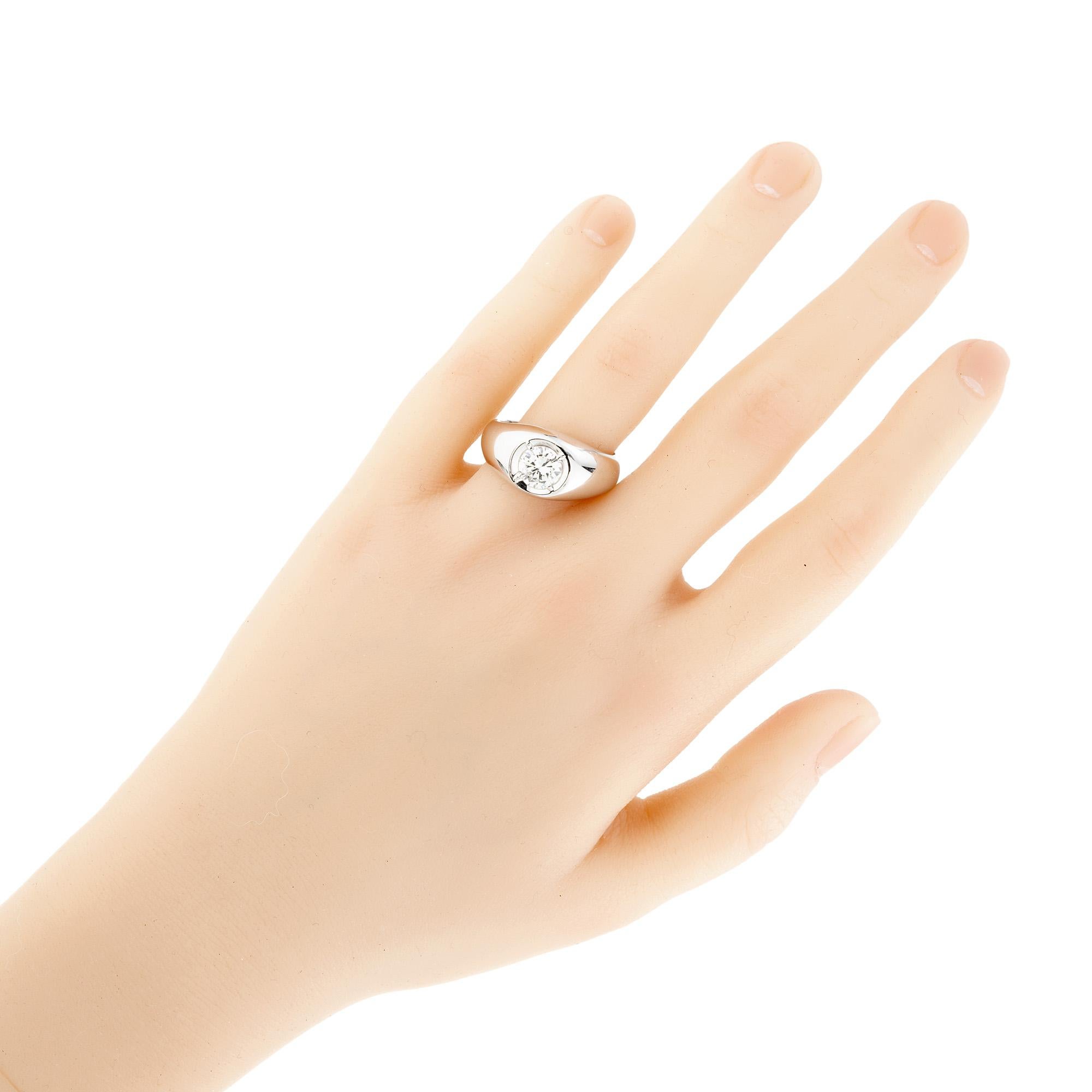 EGL Certified 1.02 Carat Round Diamond Platinum Gypsy Mens Ring For Sale 2