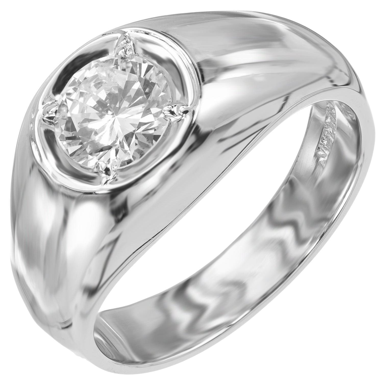 EGL Certified 1.02 Carat Round Diamond Platinum Gypsy Mens Ring For Sale