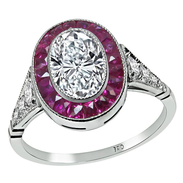 Verlobungsring mit EGL-zertifiziertem 1,02 Karat Diamant und Rubin