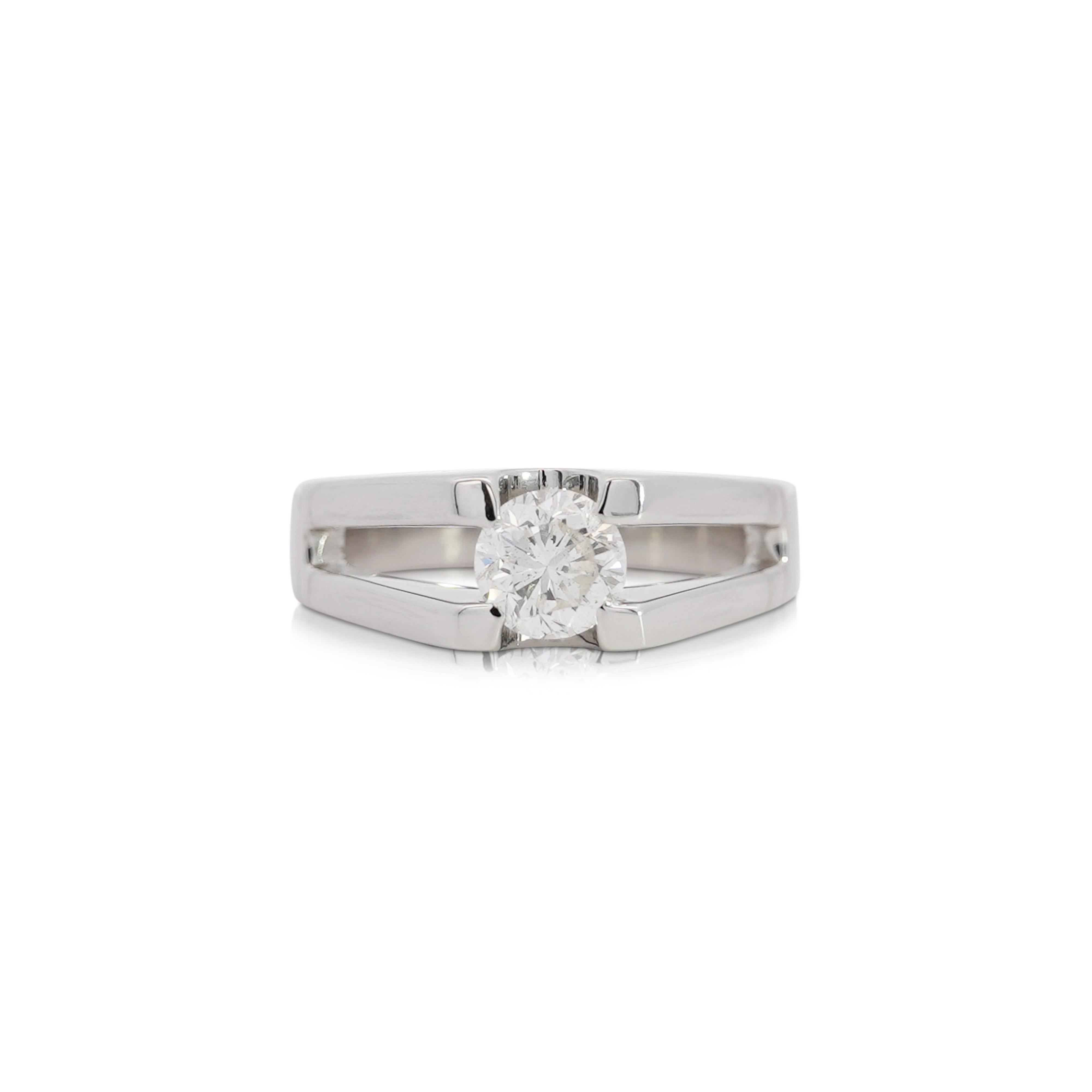 Anello solitario con diamante taglio rotondo in platino con gambo diviso, certificato EGL da 1,03 carati in vendita 6
