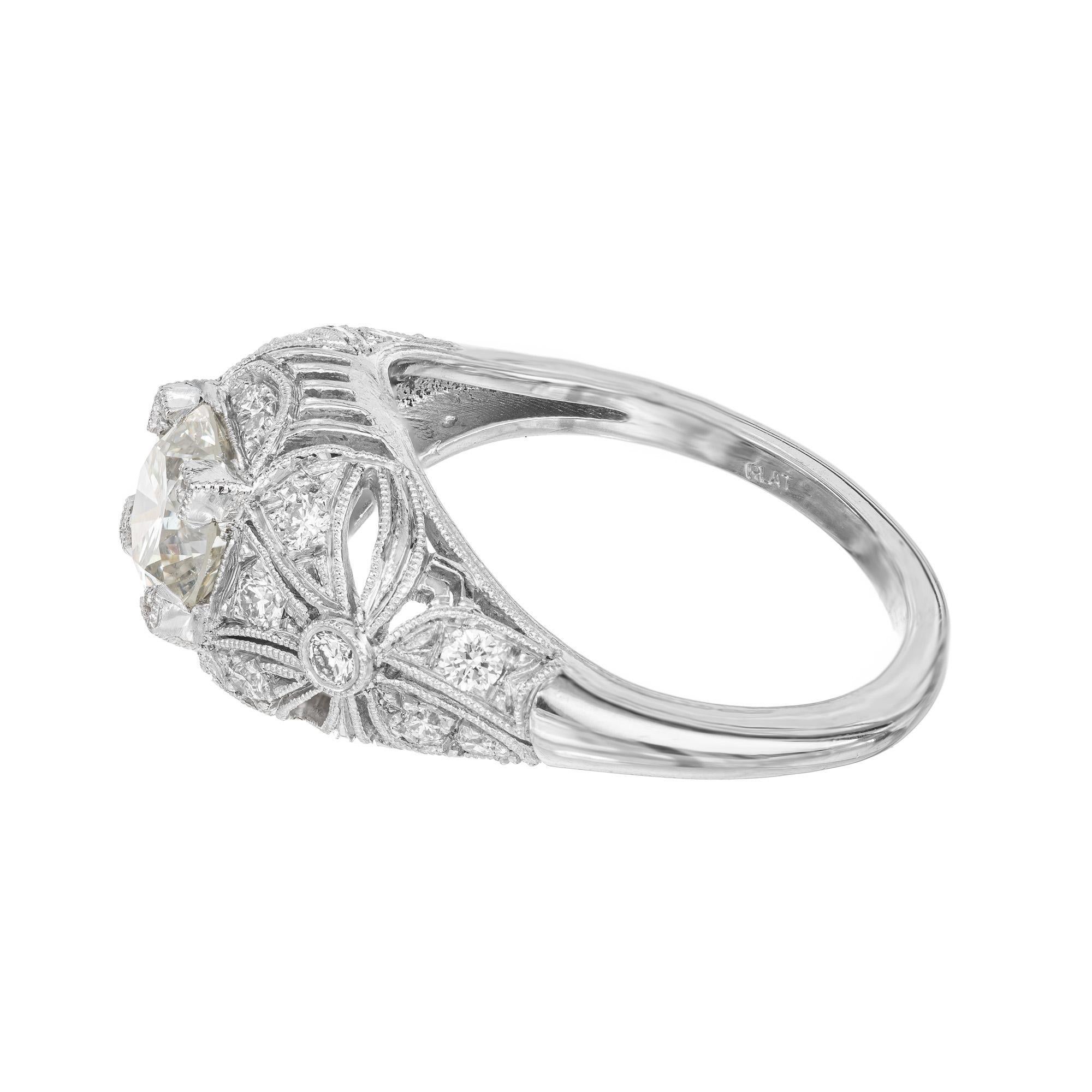 Round Cut EGL Certified 1.03 Carat Transitional Cut Diamond Platinum Dome Engagement Ring For Sale