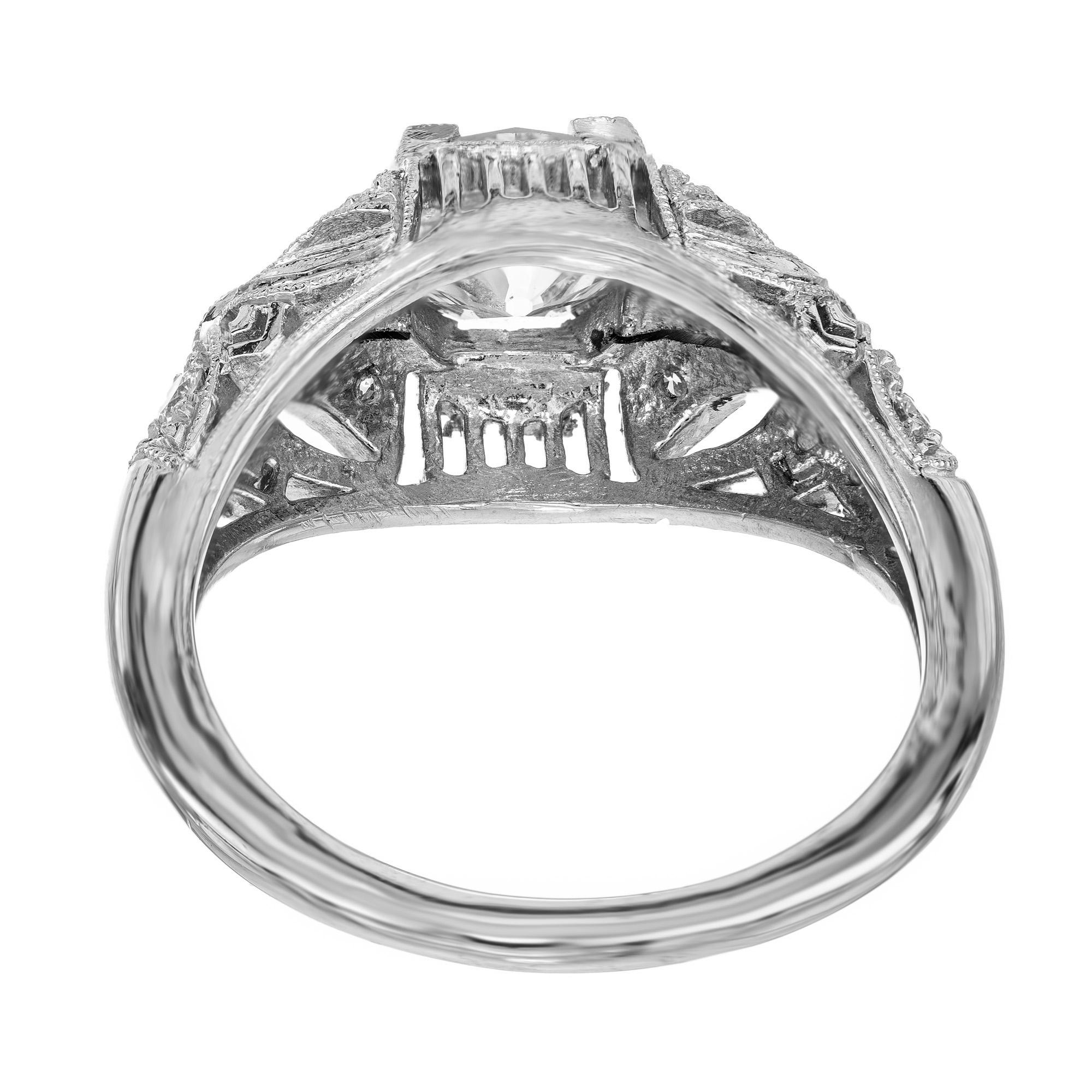 EGL Certified 1.03 Carat Transitional Cut Diamond Platinum Dome Engagement Ring In Good Condition For Sale In Stamford, CT