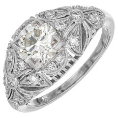 Bague de fiançailles à dôme en platine et diamant de taille transitionnelle de 1,03 carat certifiée EGL