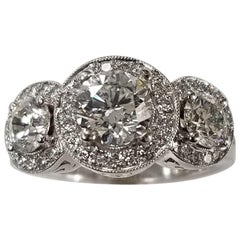 EGL Certified 1.03 Round Set in 18 Karat White Gold 3-Stone Halo Ring