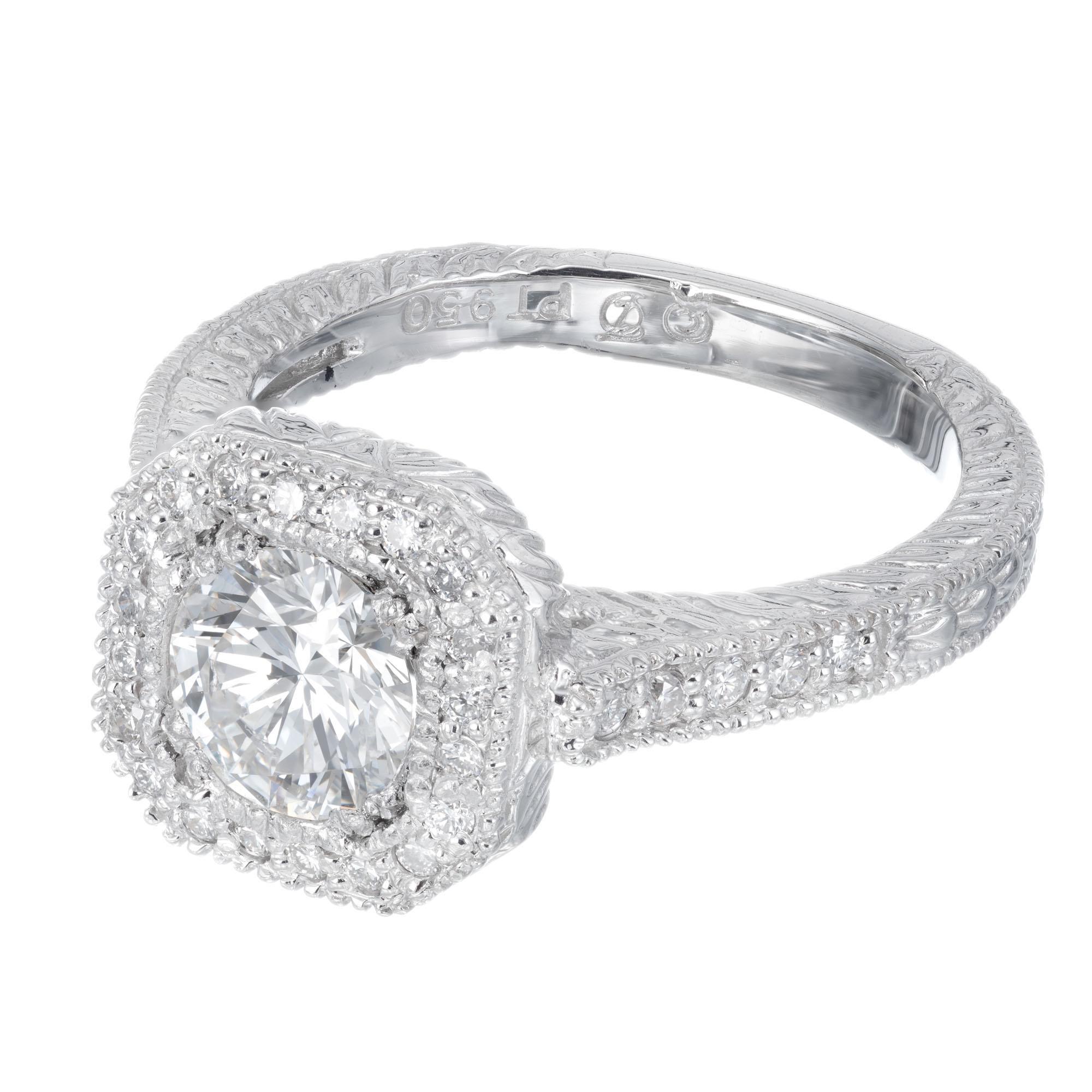 Round Cut EGL Certified 1.05 Carat Diamond Platinum Engagement Ring For Sale