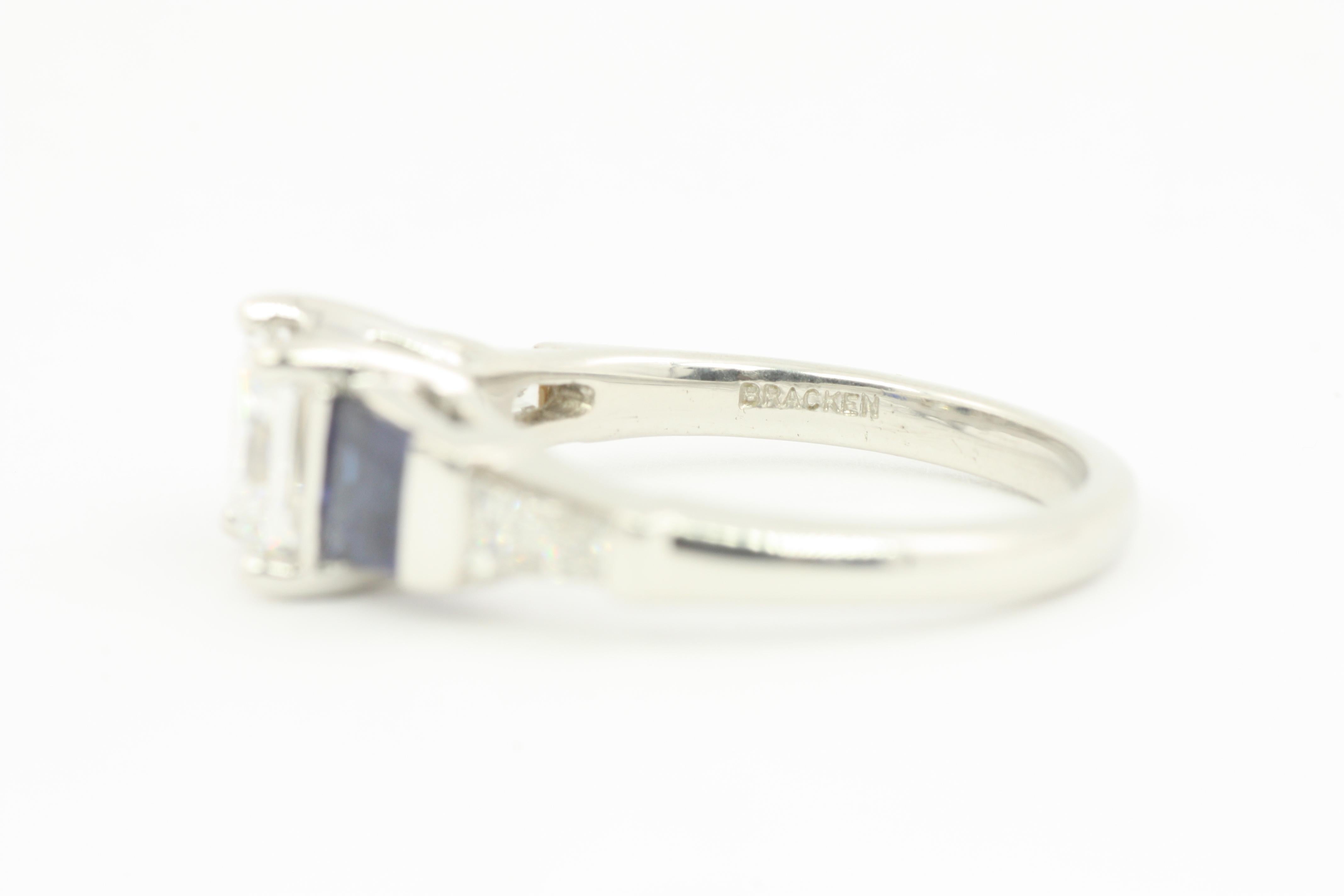 EGL Certified 1.05 Carat Diamond & Sapphire Modern Platinum Engagement Ring For Sale 5