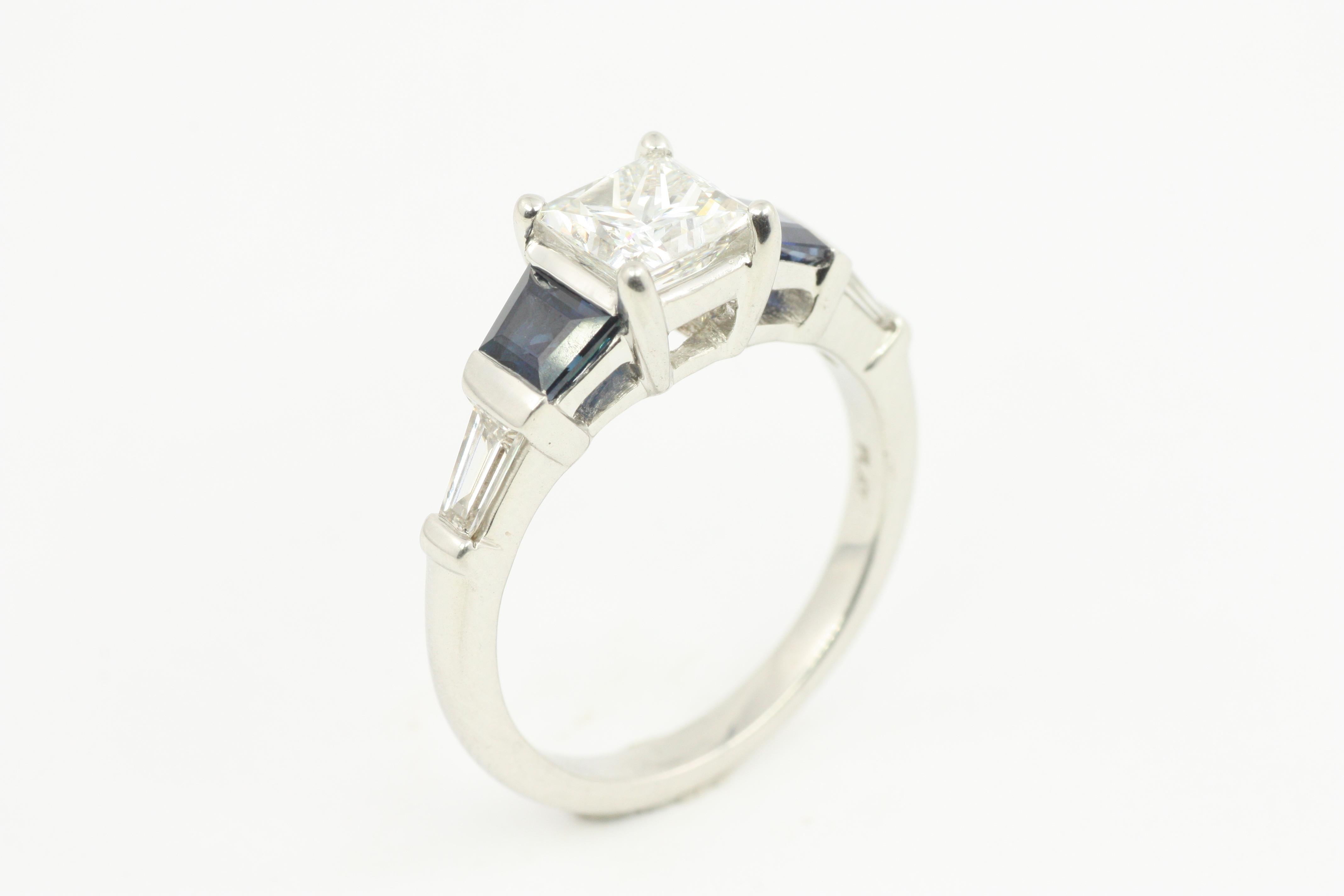 Women's EGL Certified 1.05 Carat Diamond & Sapphire Modern Platinum Engagement Ring For Sale