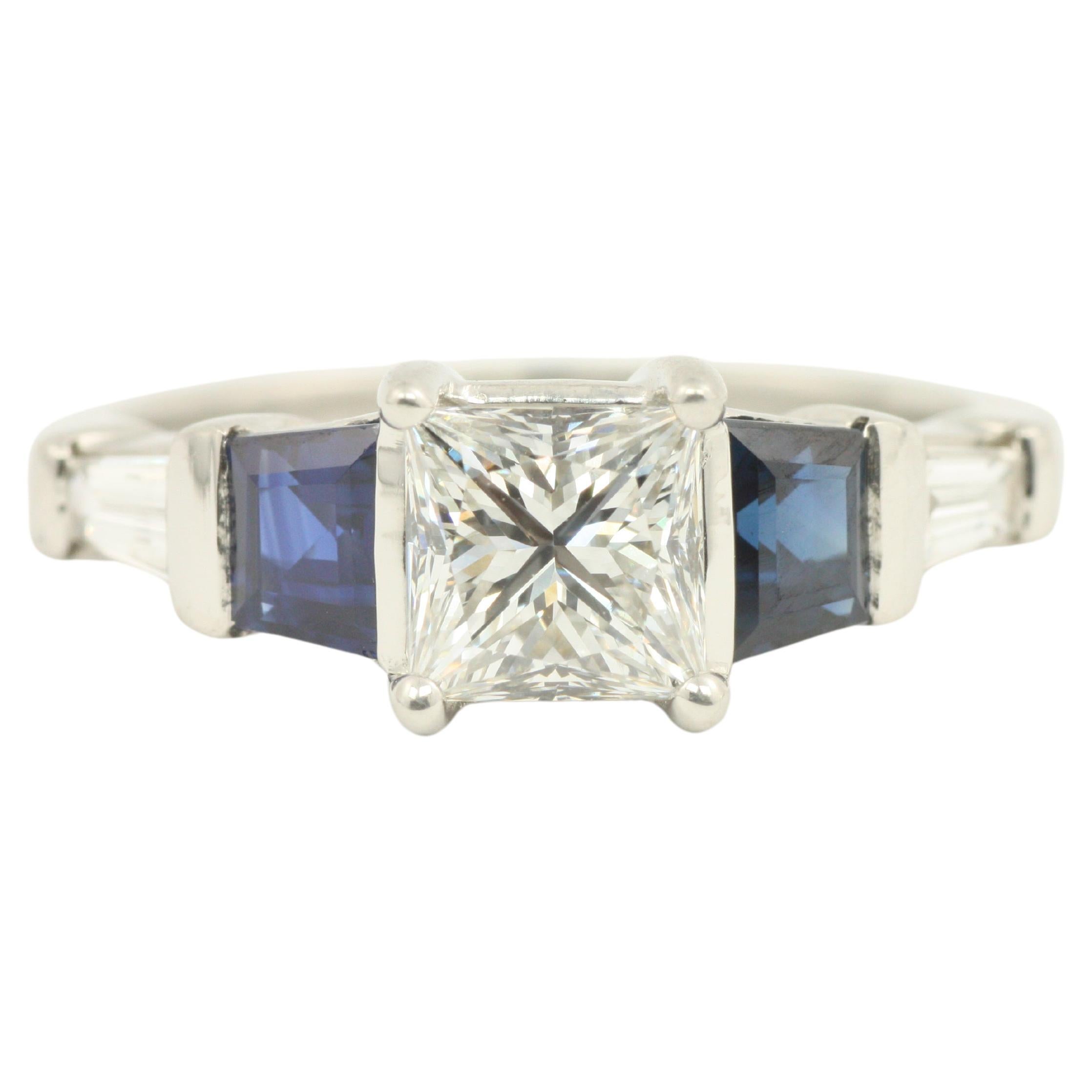 EGL Certified 1.05 Carat Diamond & Sapphire Modern Platinum Engagement Ring For Sale