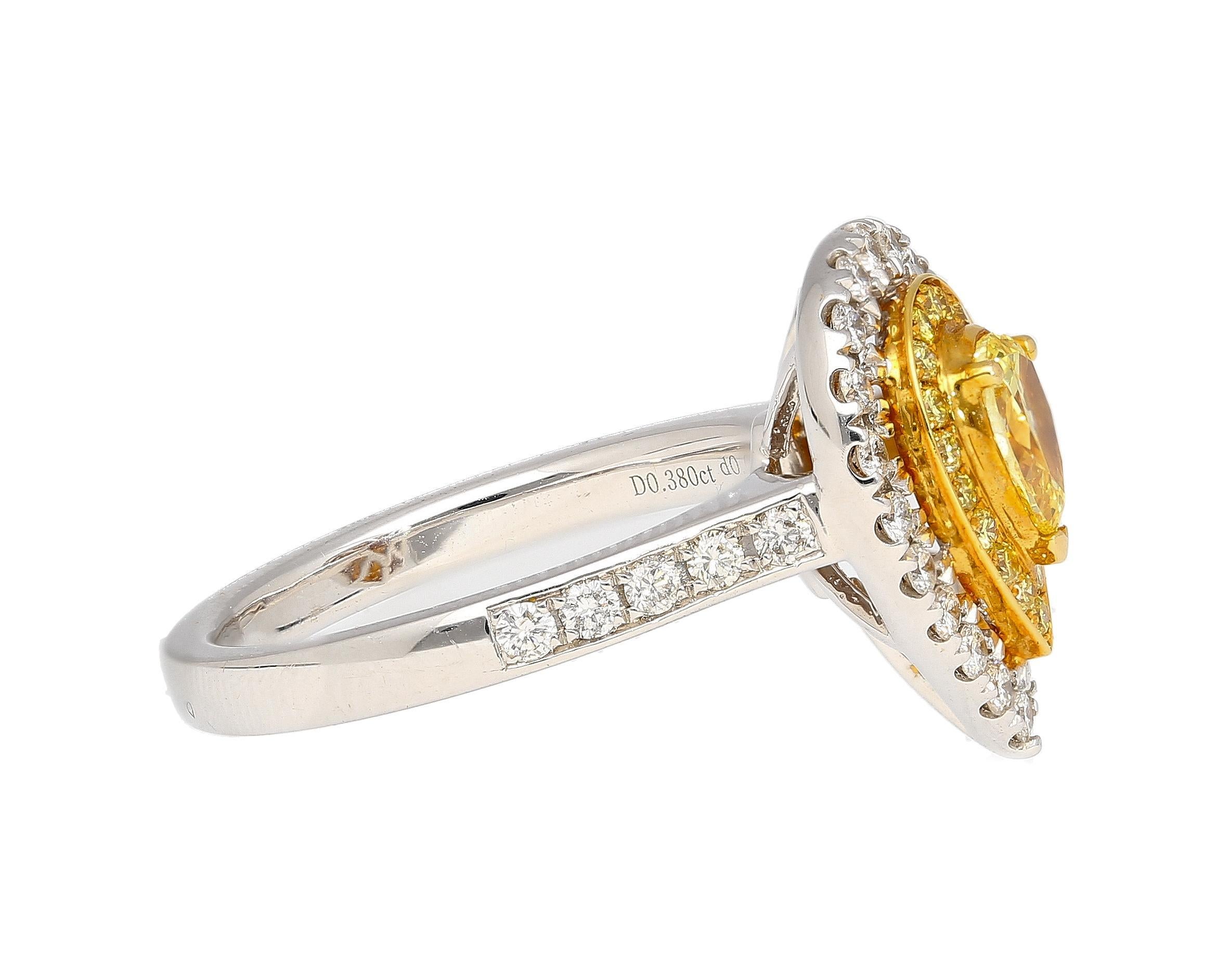 Modern EGL Certified 1.05 Carat Fancy Vivid Yellow Diamond Pear Shape Ring For Sale