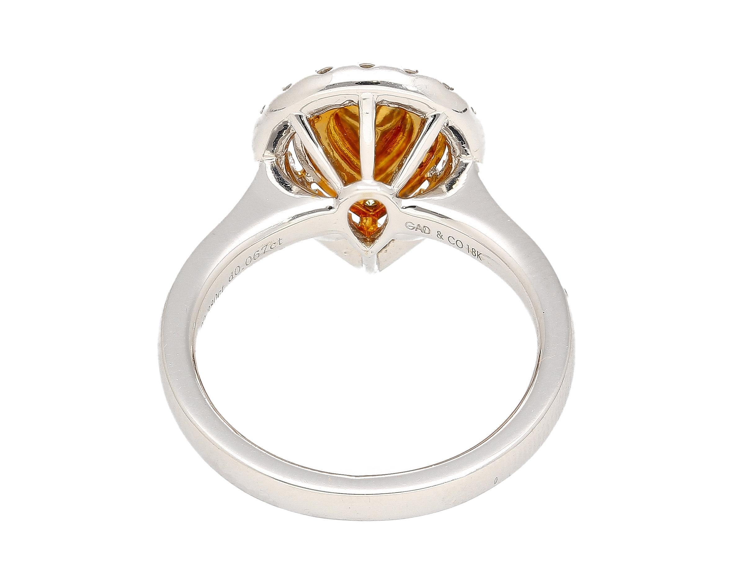 Pear Cut EGL Certified 1.05 Carat Fancy Vivid Yellow Diamond Pear Shape Ring For Sale
