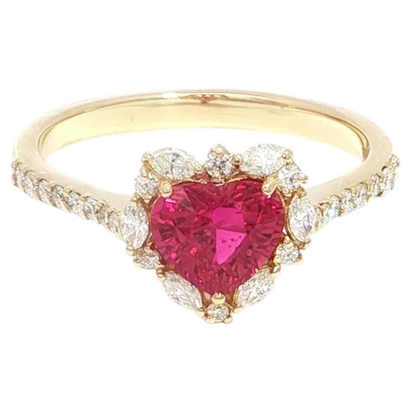 EGL Certified 1.09 Carat Heart-Shaped Ruby & Diamond Ring in 18K Gold For Sale