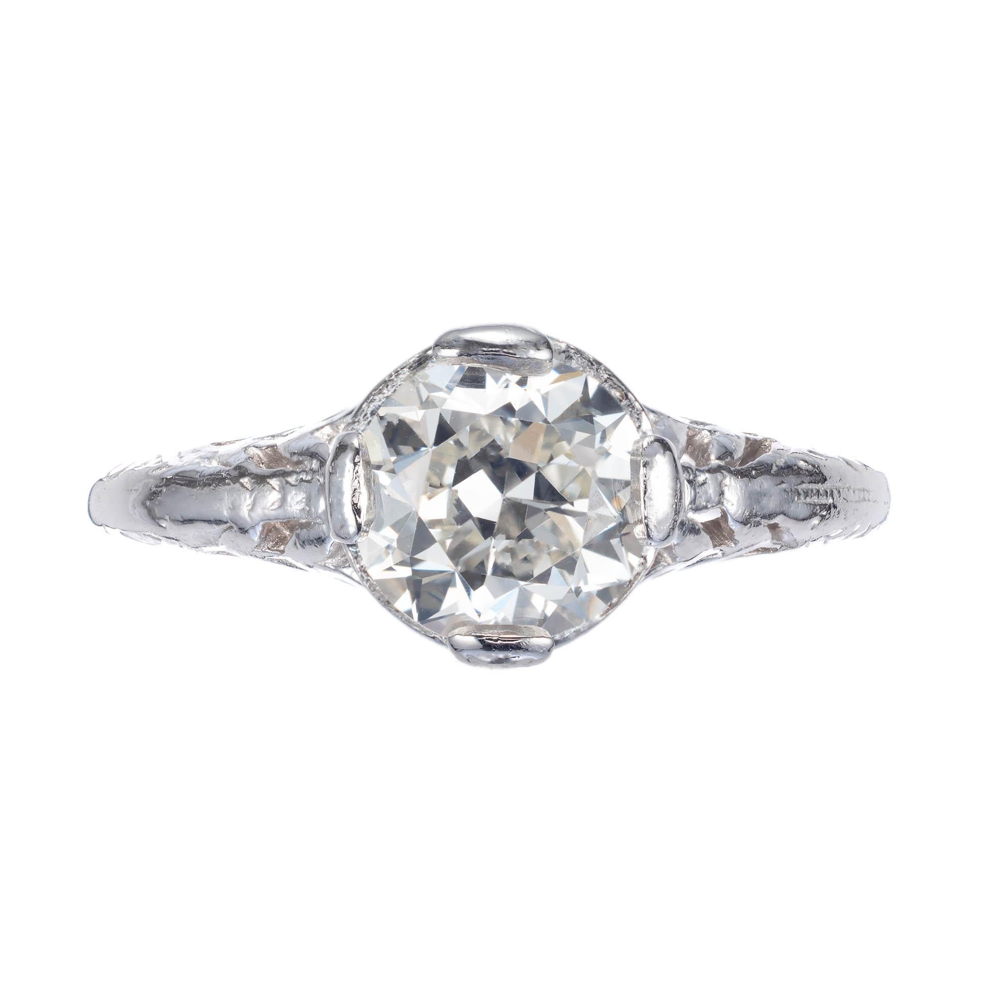 1940's diamond engagement ring. Round brilliant cut center stone set in its original filigree platinum setting. 

1 round brilliant cut I-J SI diamond, Approximate 1.10 carats. EGL Certificate # US400115798D
Size 5 and sizable 
Platinum 
Tested: