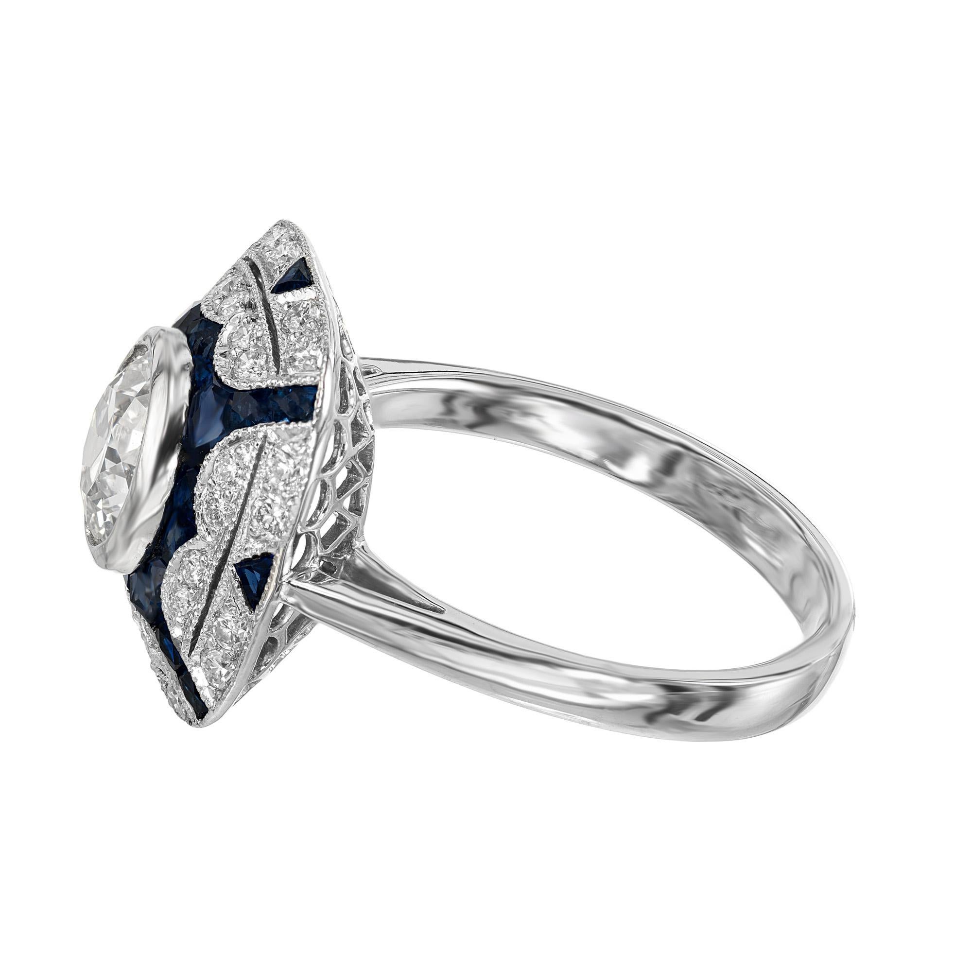 EGL zertifiziert 1,10 Karat Diamant Saphir Art Deco Platin Verlobungsring Damen im Angebot