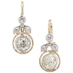 EGL Certified 1.10 Carat Diamond Yellow Gold Silver Victorian Dangle Earrings