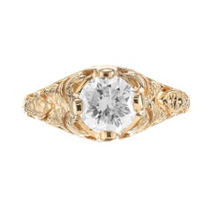EGL Certified 1.10 Carat Roung Diamond Yellow Gold Filigree Engagement Ring