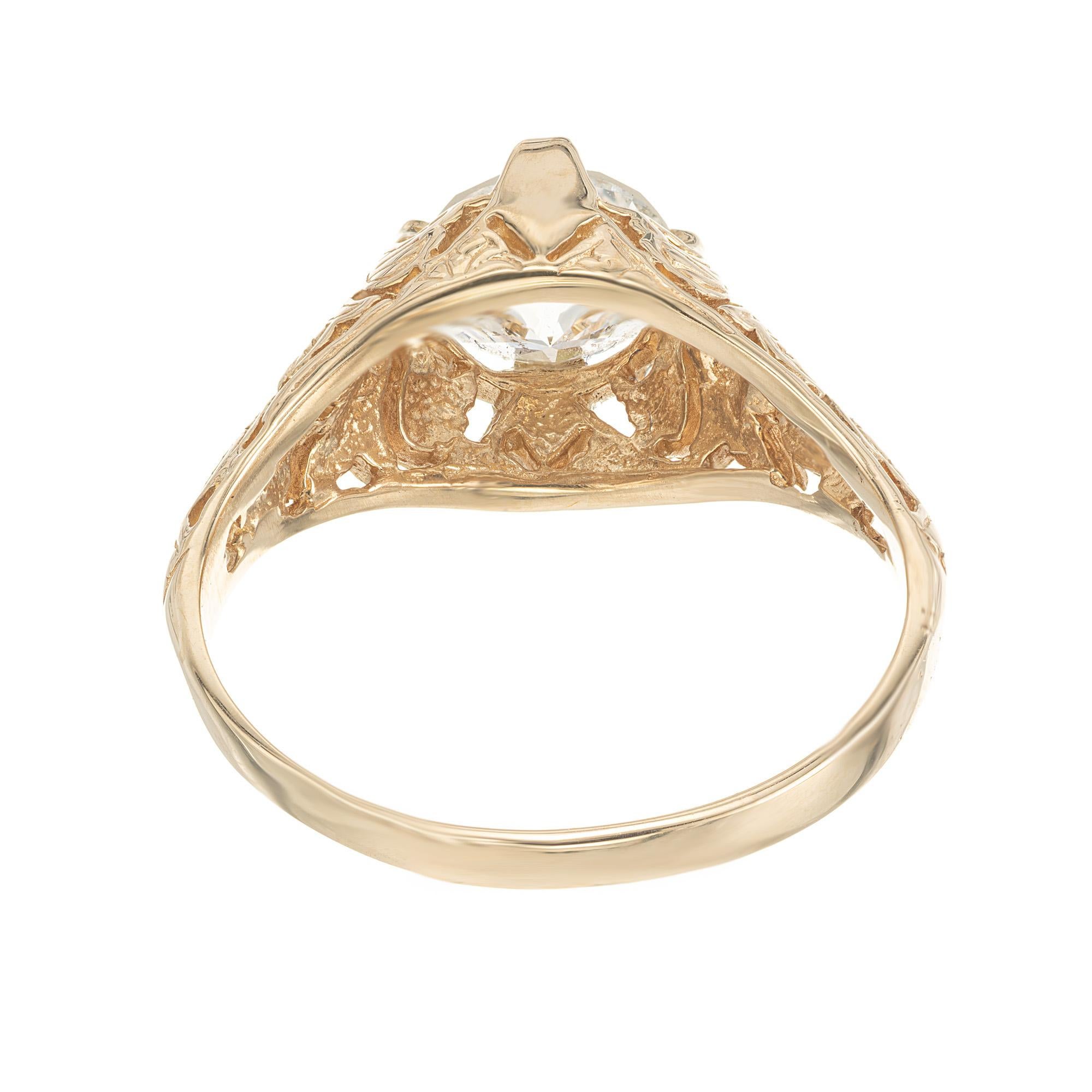 Anello di fidanzamento in filigrana d'oro giallo certificato EGL da 1,10 carati con diamante Roung in vendita 1