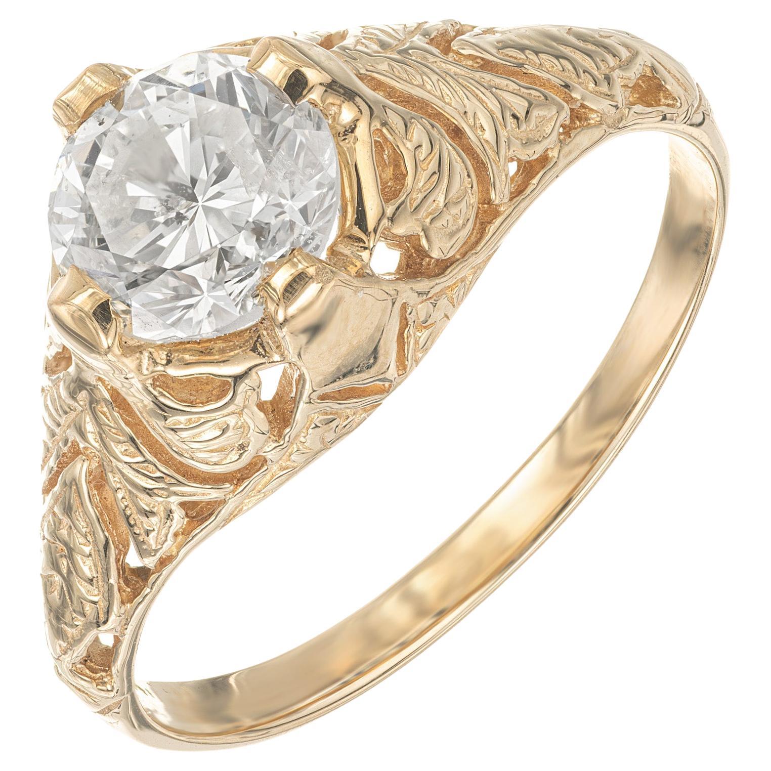Anello di fidanzamento in filigrana d'oro giallo certificato EGL da 1,10 carati con diamante Roung in vendita