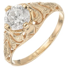 EGL Certified 1.10 Carat Roung Diamond Yellow Gold Filigree Engagement Ring