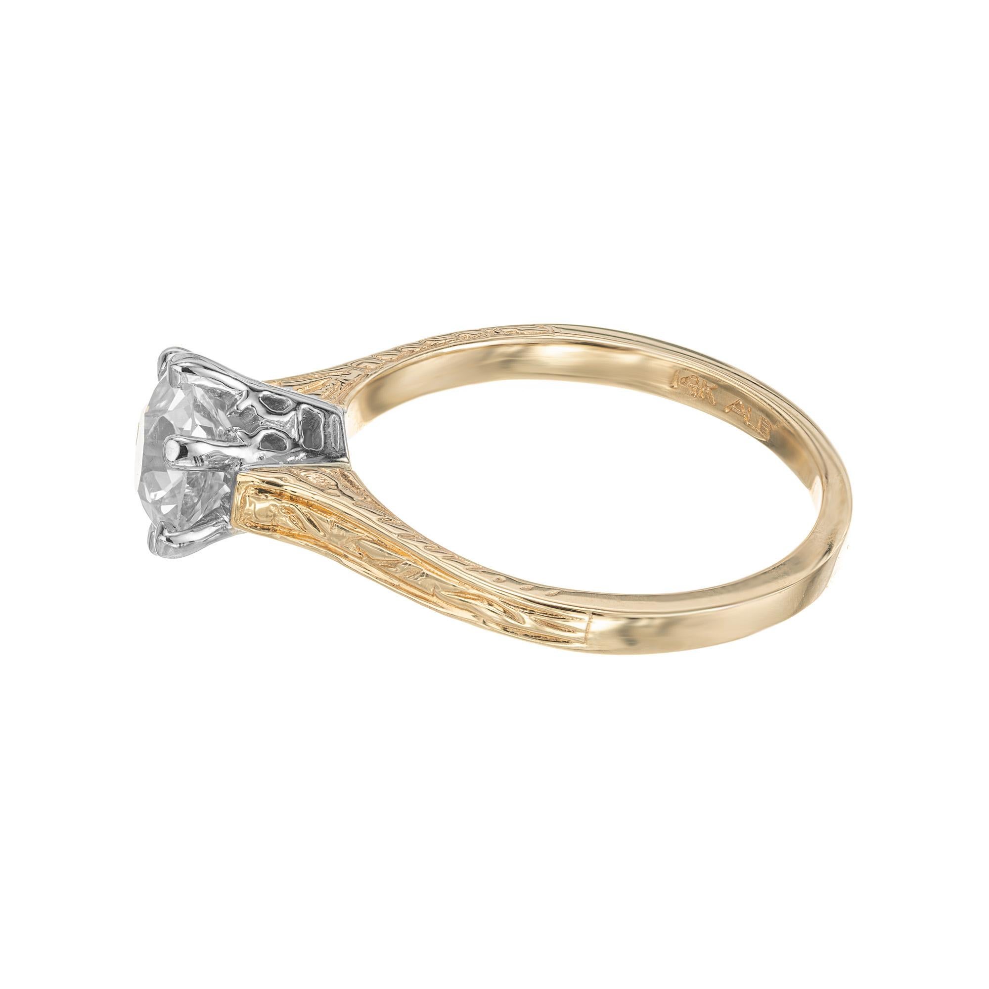 Bague de fiançailles en or bicolore certifiée EGL 1,12 carat diamant ancienne mine Pour femmes en vente