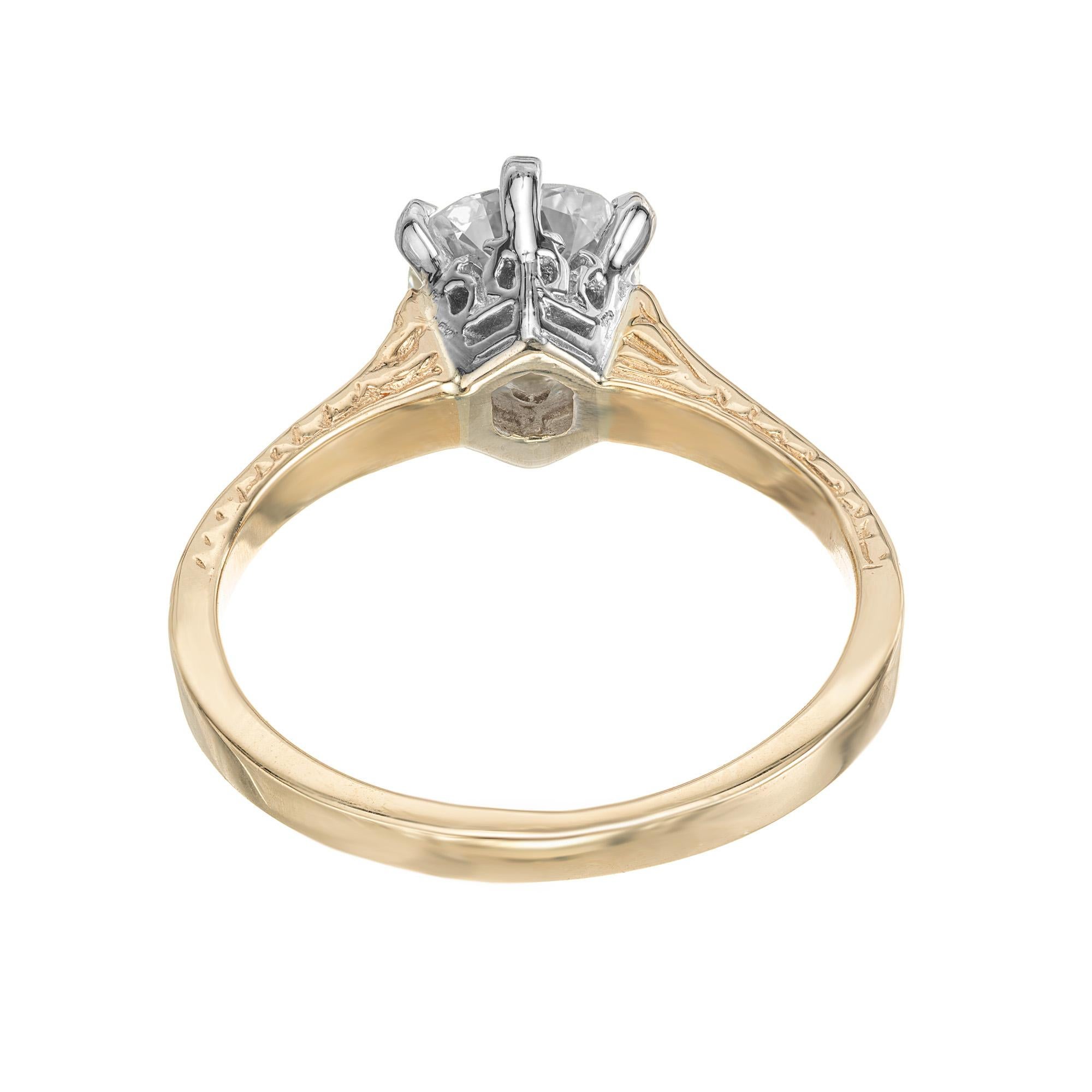 Bague de fiançailles en or bicolore certifiée EGL 1,12 carat diamant ancienne mine en vente 1