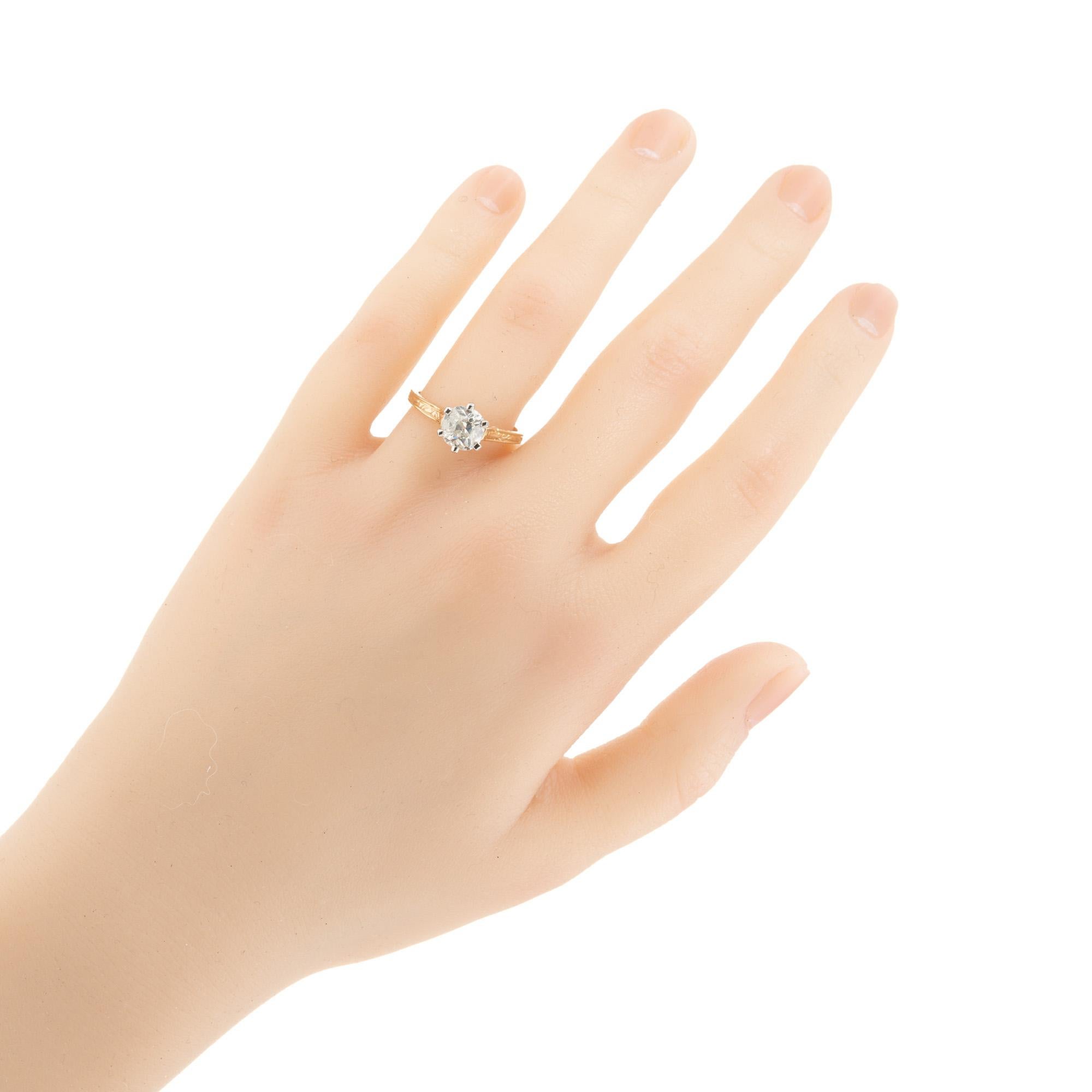 Bague de fiançailles en or bicolore certifiée EGL 1,12 carat diamant ancienne mine en vente 3