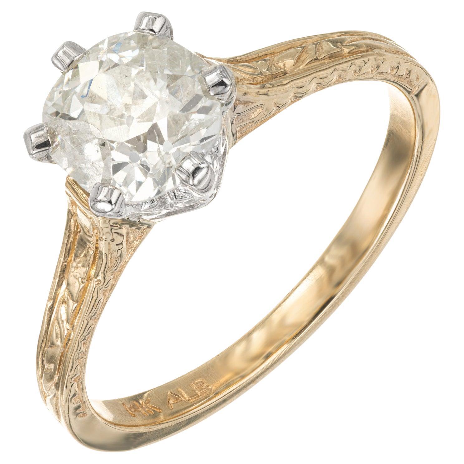 Bague de fiançailles en or bicolore certifiée EGL 1,12 carat diamant ancienne mine en vente