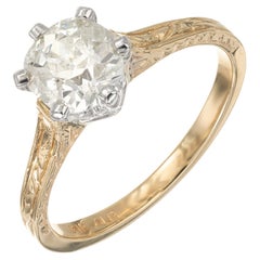 Antique EGL Certified 1.12 Carat Old Mine Diamond Two Tone Gold Engagement Ring